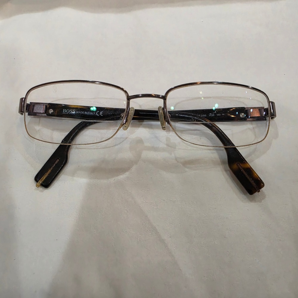 Hugo Boss Eyeglasses Men 140 Brown Tortoise Good BOSS 0196 Italy Rectangular